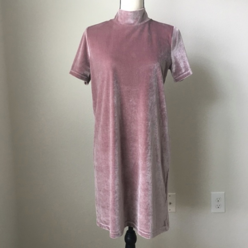{MADEWELL} Pink, Velvet Mock-Neck Mini NYE Dress